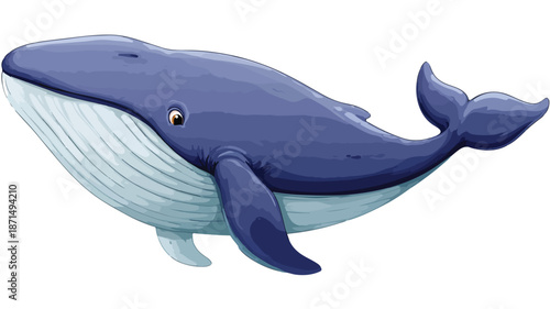 Cute Cartoon Funny Whale Isolated on White Background Vector Illustration
