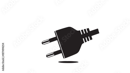 Electric Plug in Simple Flat Design with Black Color on White Background for Energy Icon