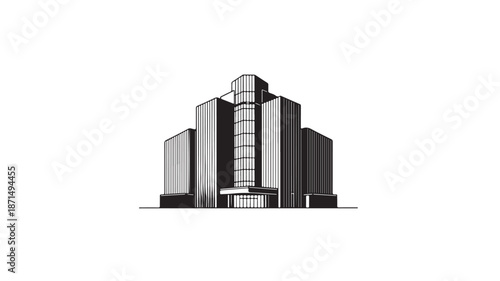 Modern office building in minimalist style with monochromatic color scheme and sleek architecture for corporate branding