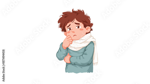 Illustration of Ill Child with Coughing, Medical Vector Artwork
