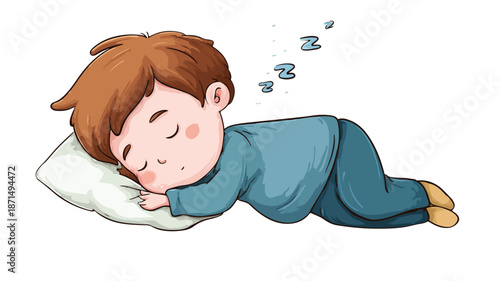 Cute Cartoon Little Boy Sleeping Vector Isolated with Outline - Adorable Child Nap Illustration