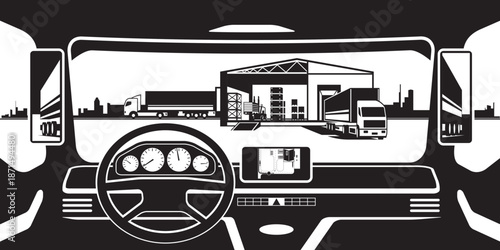 View from truck to warehouse - vector illustration