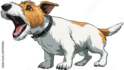 Cute Cartoon Little Dog Barking Vector with Outline Isolated on White Background