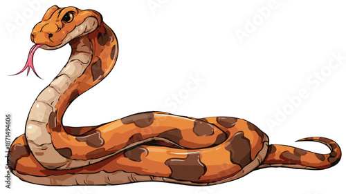 Cute Cartoon Snake Posing and Sticking Out Tongue Vector Illustration