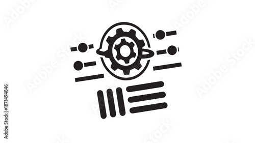 Gear icon in minimalist design with bold lines and simple shapes in black and white for technology logo