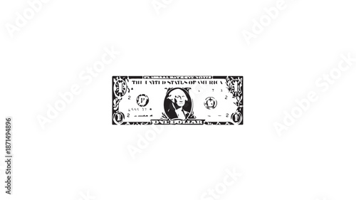 United States one dollar bill in black and white with intricate border details for financial documents
