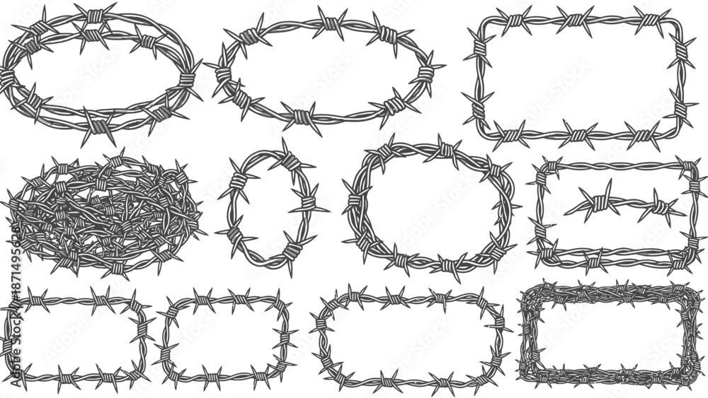 Fototapeta premium Barbed wire frames for creative design and decoration