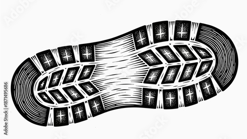 Detailed illustration of a shoe sole with deep treads for traction
