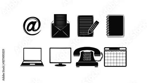 Office Communication – Email, Laptop, Phone, Calendar  Icons  vector Set 