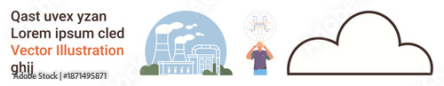 Environmental issues, air pollution, emotional health, sustainability, technology, climate change. Industrial chimneys, stressed individual and cloud these . Air pollution and emotional health