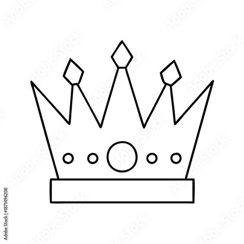 Simple black outline drawing of a regal crown adorned with diamond-shaped jewels Vector