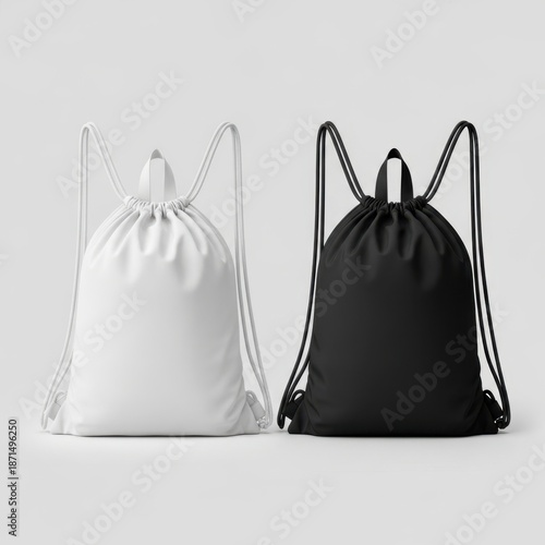 Two drawstring bags in white and black