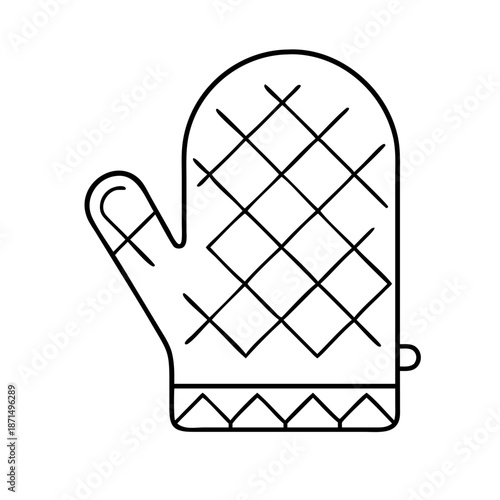Simple line art illustration of a quilted oven mitt, essential kitchen utensil for safe cooking Vector