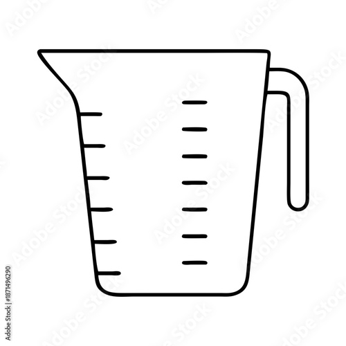 A simple line art illustration of a kitchen measuring cup with measurement lines for cooking Vector