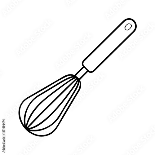 Simple line art illustration of a kitchen whisk, essential baking and cooking tool Vector