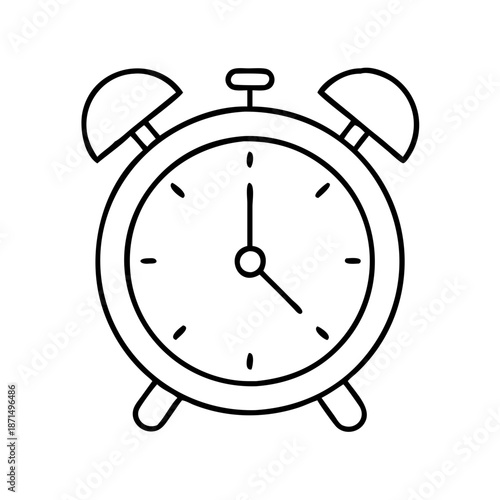 A vintage style alarm clock icon with a simple outline design on a white background Vector