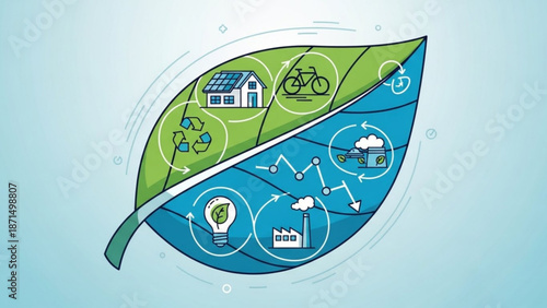 Sustainable living and pollution concept with green and blue leaf