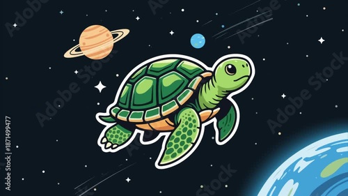 Space turtle planet, art video illustration.