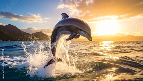 dolphin jumping at sunset