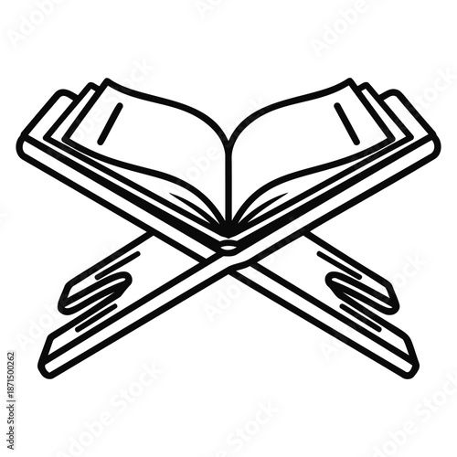 Open Quran Book on Rehal Stand Minimalist Line Art Icon Vector Illustration
