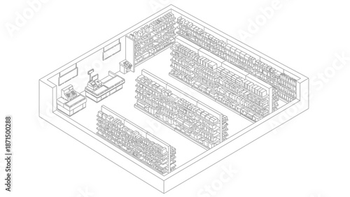 Library Storage Room with Bookshelves and Desk.