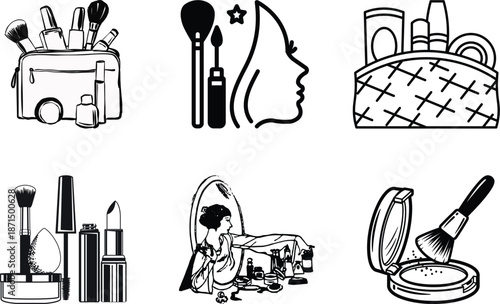 Makeup Cosmetic Icons Set – Beauty Tools, Face Care, Vanity Silhouette Illustrations