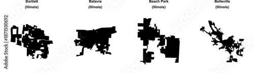 Bartlett, Batavia, Beach Park, Belleville outline maps