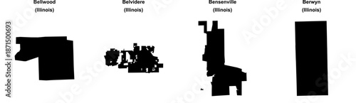 Bellwood, Belvidere, Bensenville, Berwyn outline maps