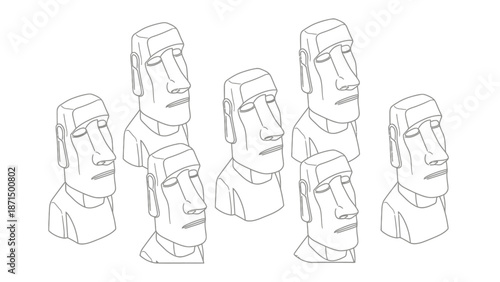 Easter Island Moai statues line art collection.