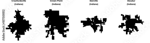 Crawfordsville, Crown Point, Danville, Decatur outline maps
