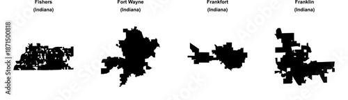 Fishers, Fort Wayne, Frankfort, Franklin outline maps