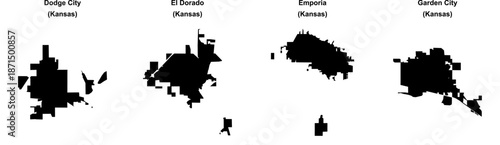 Dodge City, El Dorado, Emporia, Garden City outline maps