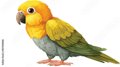 Cute Parrot Cartoon on White Background Vector with Outline