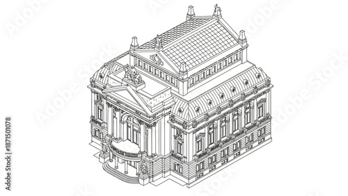 Historic theater building architecture 3D model.