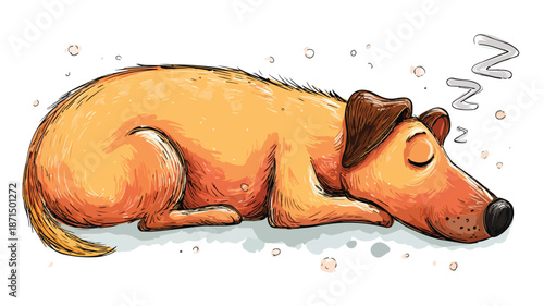 Adorable Sleeping Dog Cartoon Illustration on White Background