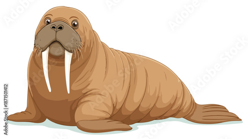 Adorable Cute Walrus Cartoon Vector with Outline on White Background