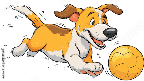 Cute Funny Dog Playing Ball Cartoon Vector with Outline Isolated Image