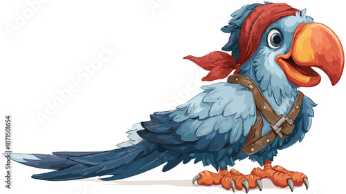 Funny Pirate Parrot Cartoon on White Background Vector Illustration
