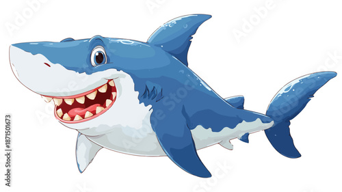 Cute Funny Shark Cartoon Isolated on White Vector Background