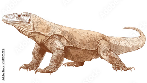 Detailed Komodo Dragon Vector Illustration with Clean Outline Isolated on White Background