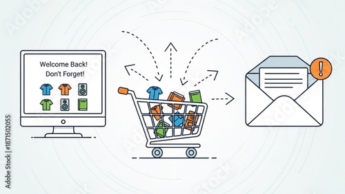 Abandoned shopping cart with welcome back message on computer screen