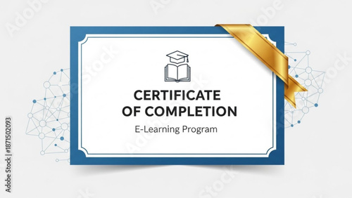 E-learning certificate of completion with gold seal and blue border