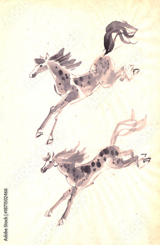 A galloping horse, symbol of the year 2025, a traditional Chinese ink painting