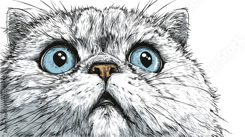 Shocked Cat Cartoon on White Background with Outline Vector Illustration