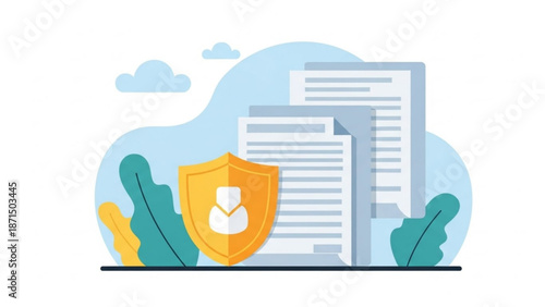 Secure documents on laptop with shield icon protecting data