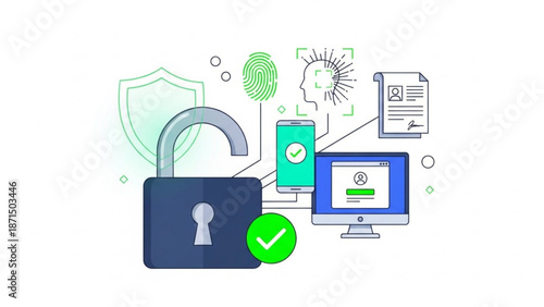 Secure online authentication with padlock and verification icons