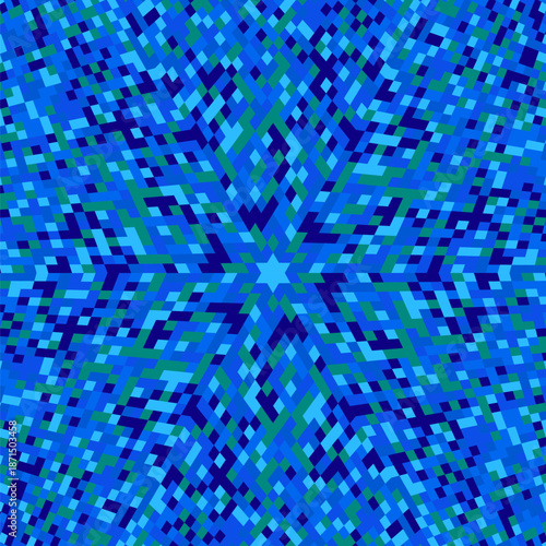 Burst mosaic background - circular hypnotic colorful abstract vector design from geometrical shapes