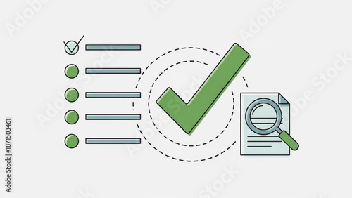 Checklist with magnifying glass for quality control and verification