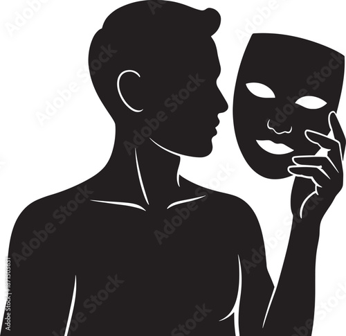 Silhouette of a person holding a theater mask drama
