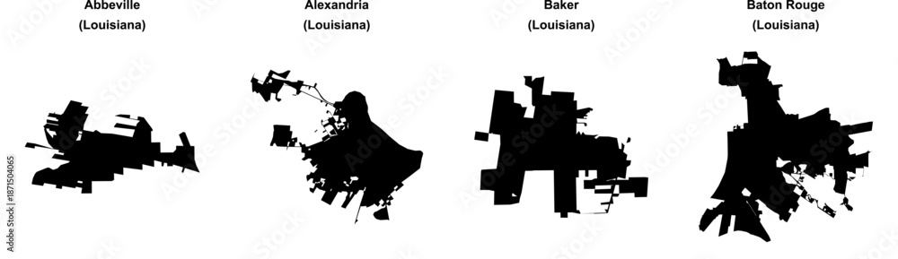 Obraz premium Abbeville, Alexandria, Baker, Baton Rouge outline maps